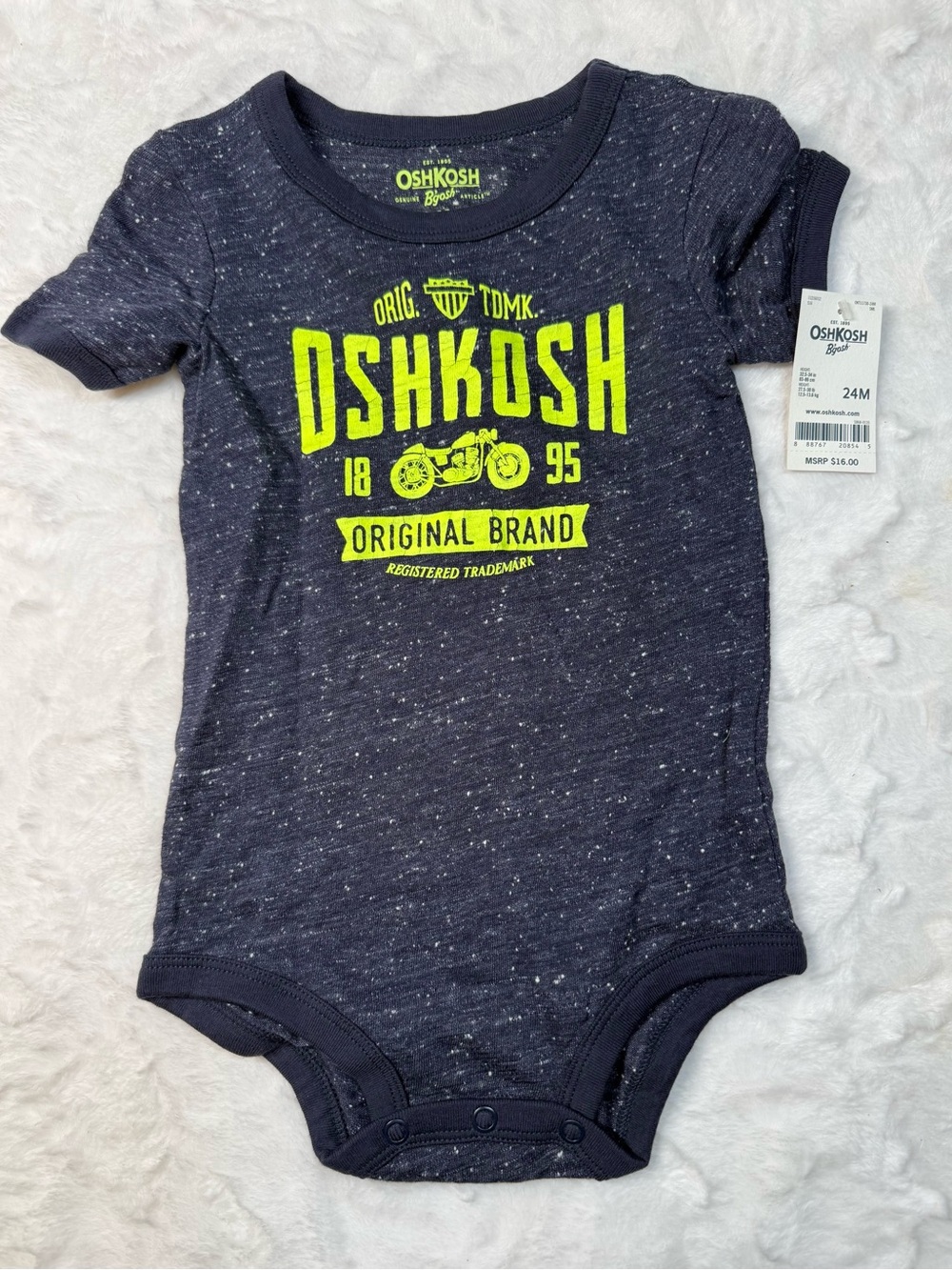 OshKosh Navy One-Piece Bodysuit with Neon Yellow Logo